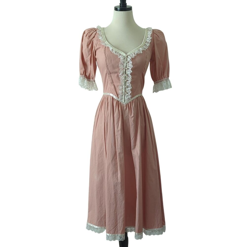VTG 70s Gunne Sax by Jessica McClintock Prairie Dress Womens XS Cottagecore Lace